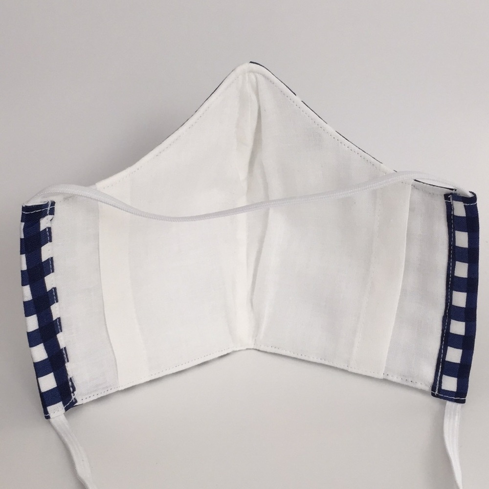 Blue Checkered Handmade Fabric Face Mask - Picture 3 of 4